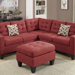 Red Sectional Sofa With Ottoman (Free Delivery)