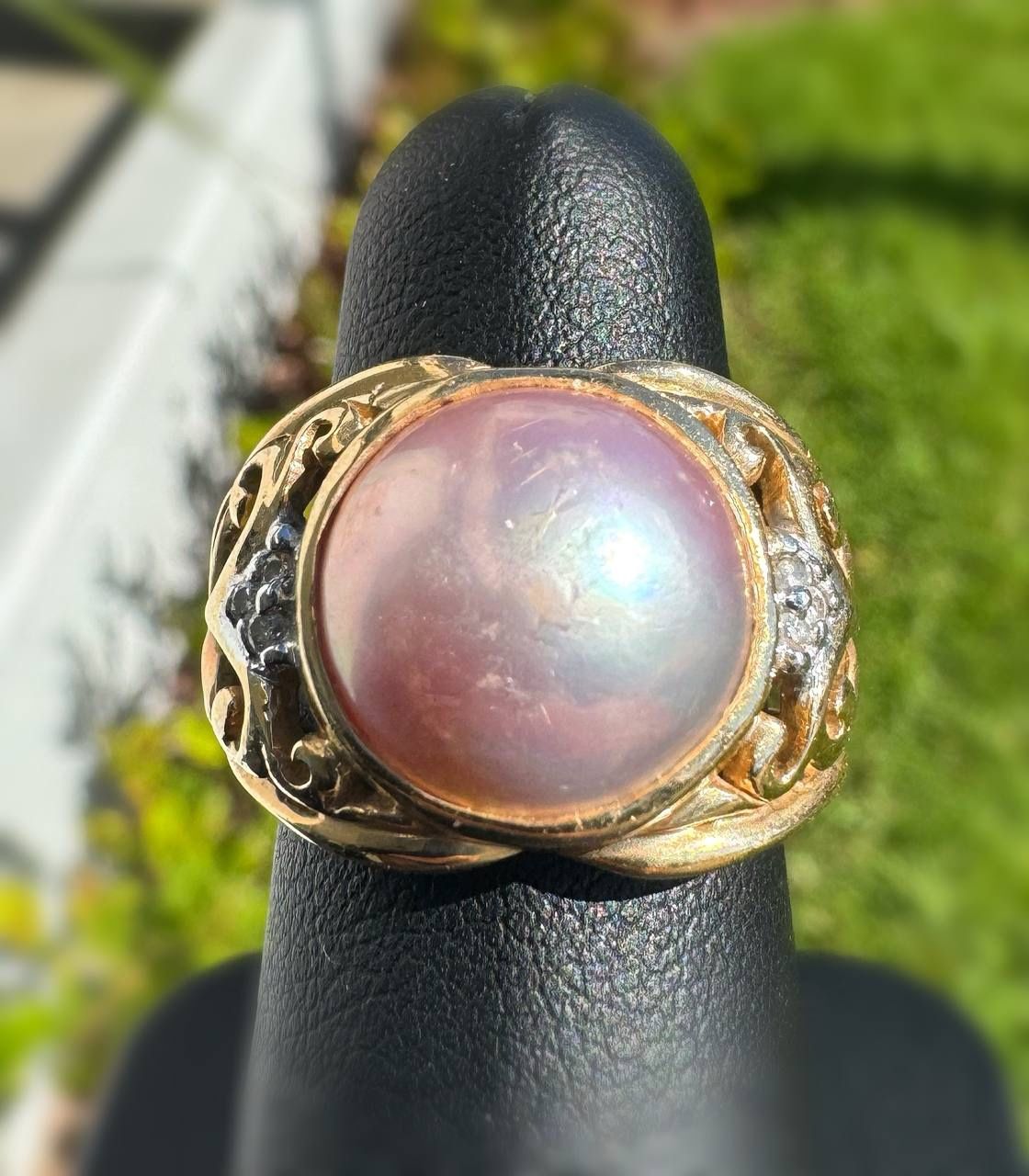 Jewelry 14k yellow gold 5.20CTW Natural Diamond Tahitian Pearl flower Ring sz 6.50