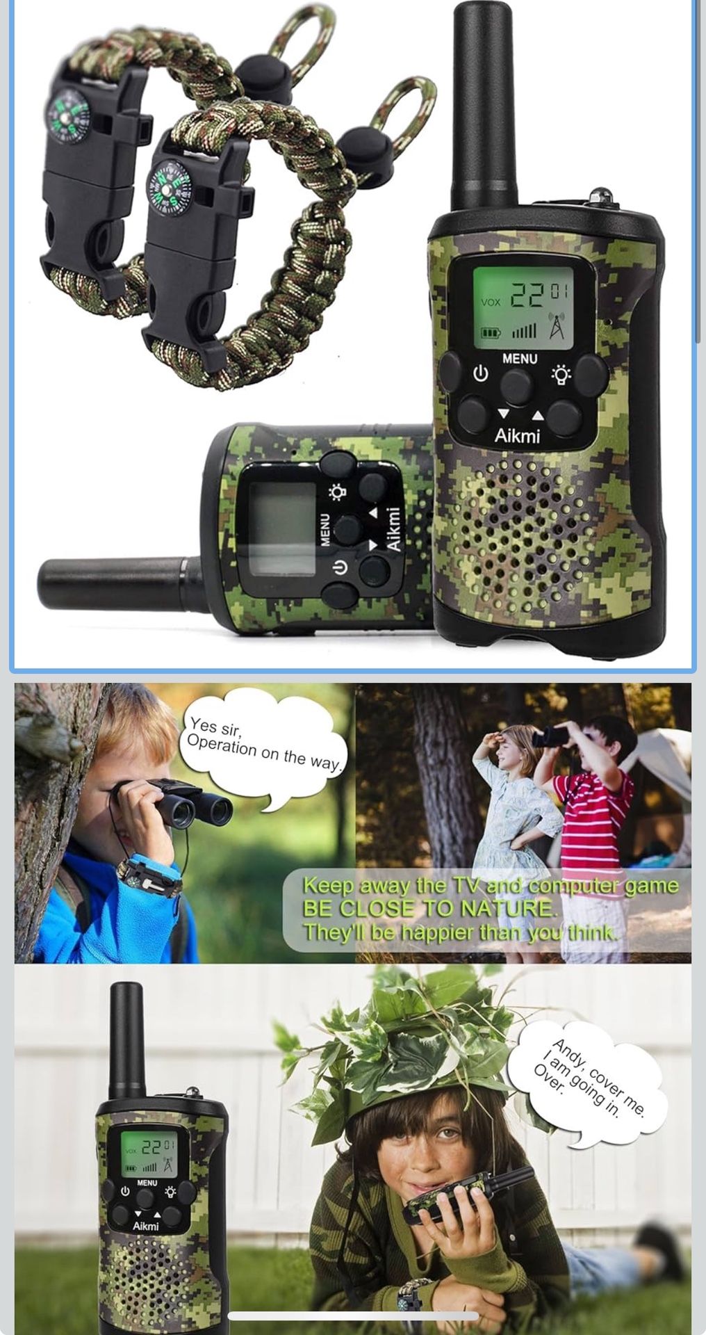 Kids Walkie Talkies 2 Pack 22 Channels 3 Miles Range 