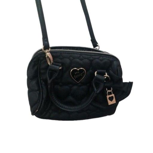 BETSEY JOHNSON Quilted Black Heart Handbag Bow Embellishment NICE!