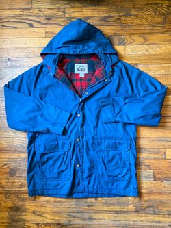 Woolrich 90s Vintage Wool Red Plaid Lined Blue Parka Zip Hooded Jacket Men’s L