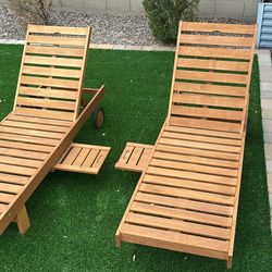 Set Of Two Teak Wooden Lounge Chairs