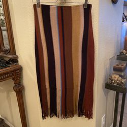 ZARA Women Multicolor Striped High-Waist Knit Fringe Midi Boho Skirt Size Small