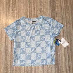 New smurfs mesh top Medium blue white Smurf forever 21 