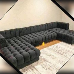 🔴$39 DOWN PAYMENT ONLY Ariana Velvet Black Double Chaise Sectional 