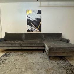 Gray Velvet 3-Seater Sectional Sofa