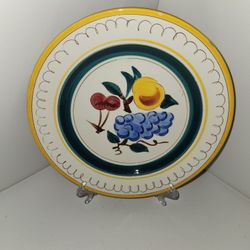 Five Vintage STANGL Dinner Plates - Terra Rose Line Multi-Fruit, Yellow Rim.
