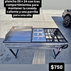 plancha para cocinar 20 × 24 con tres compartimientos para mantener la comida caliente y parrilla