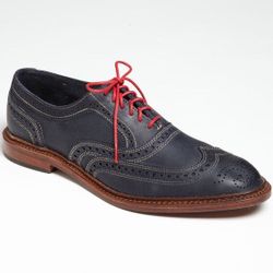Allen Edmonds Neumok Mens Navy Leather Wingtip Oxford Shoes Red Lace Size 13 D