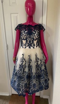 Blue and ivory lace dress size 12 by chi clothing