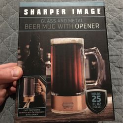 Glass And Metal Beer Mug w/opener Sharper Image