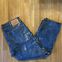 Men’s Levi 501 Blue Jeans 19x40 PaintSplatter Detail