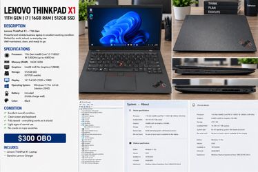 Lenovo ThinkPad X1 Laptop i7 16GB 512GB