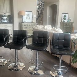 Set of 4 Modern Black Adjustable Bar Stools with Chrome Base