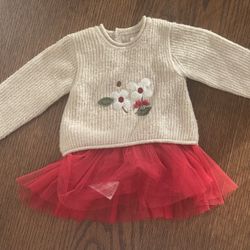 Mayoral Baby Sweater-Tutu Dress Red/Beige Flower 6-9 Months Kids