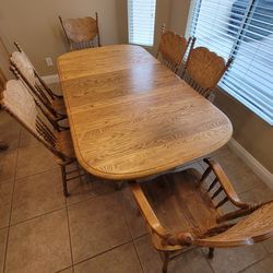 Vintage Solid Oak Dining Table And 6 Chairs