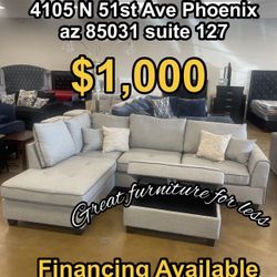 Sectional With Ottoman Grey Brand New