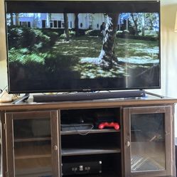 50 Inch, Flat Screen TV With Wood TV Stand