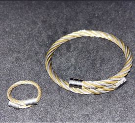 Two Tone Gold and Silver twisted rope bangle and Ring Set