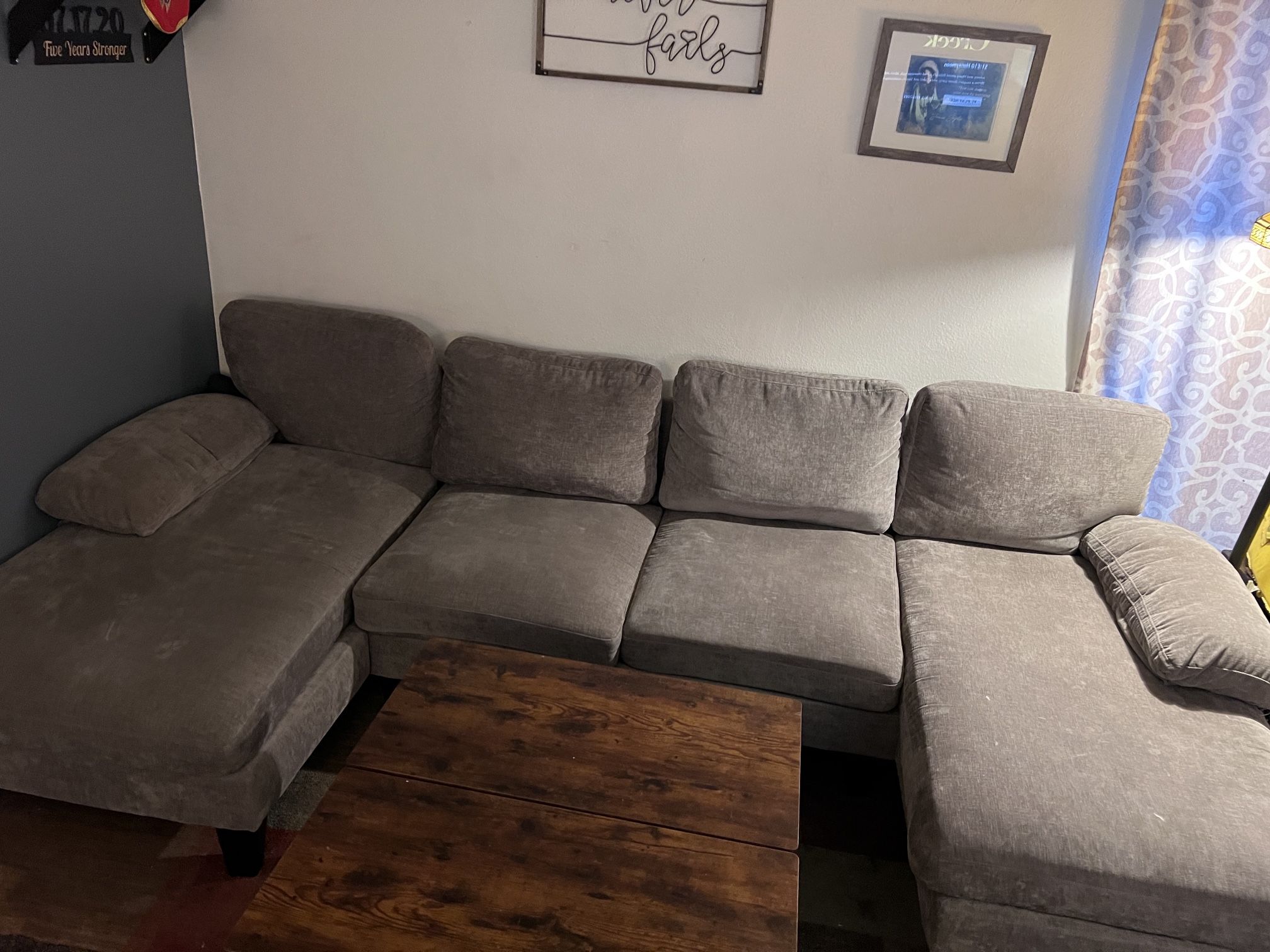 110 in. Pillow Top Arm Chenille U-Shaped Modern Sofa in Florid Gray with Chaise