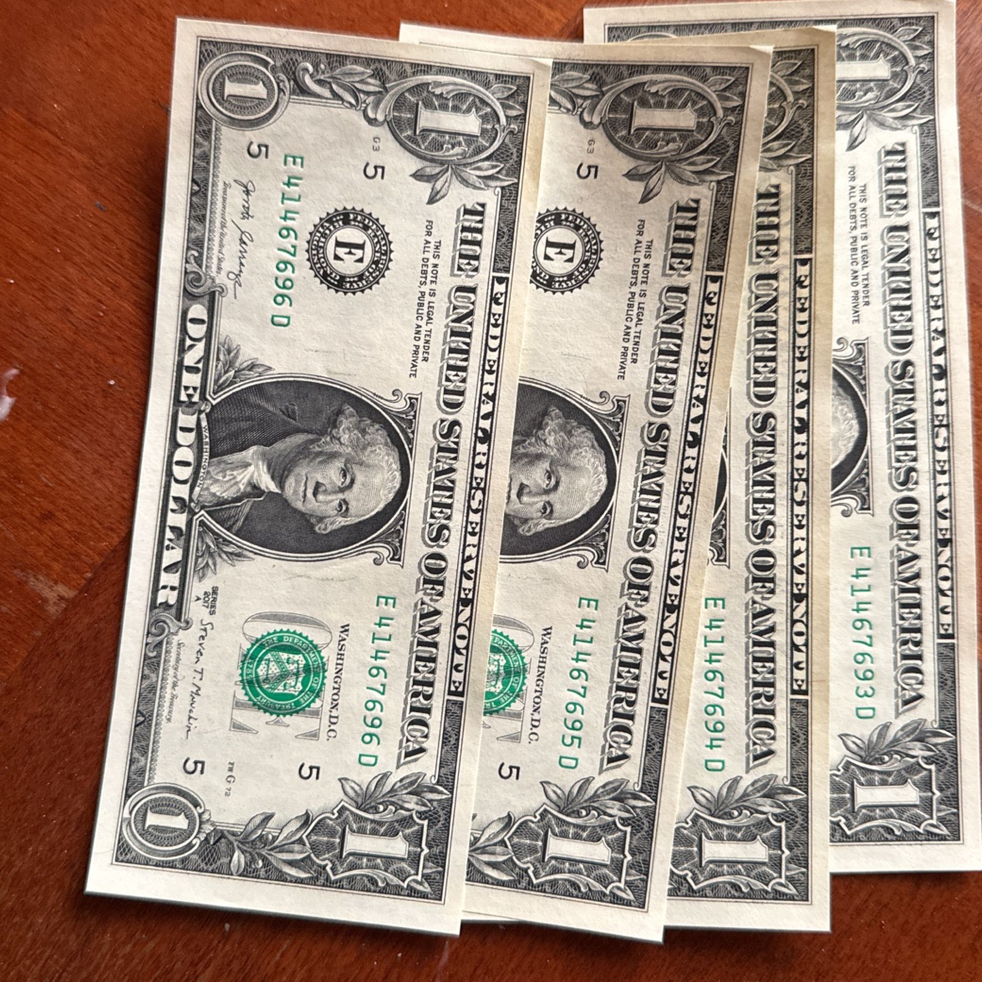 $1 Bill Consecutive Serial Numbers
