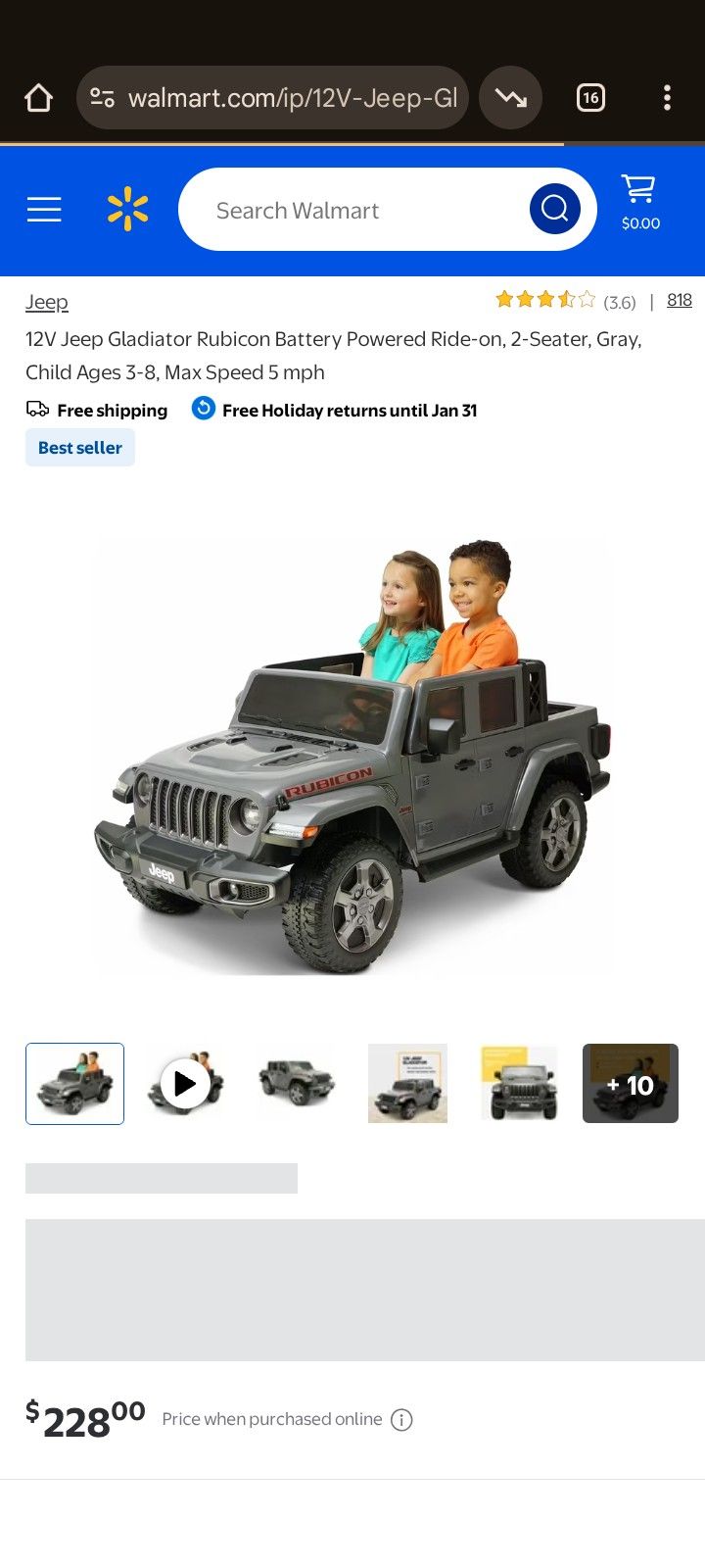 818
12V Jeep Gladiator Rubicon Battery Powered Ride-on,