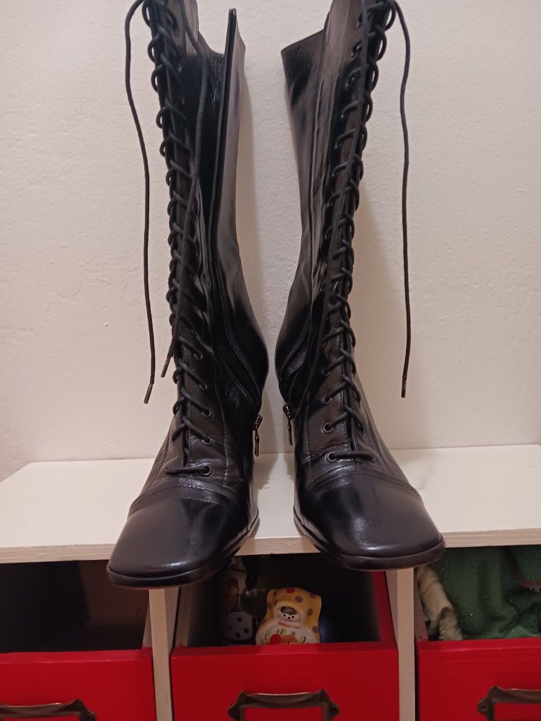 Worn Women's Size 7 Black Leather Prada Boots