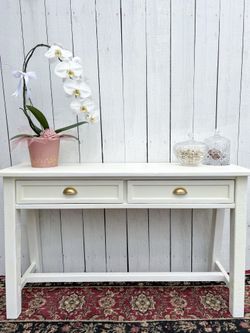 White Console Table With Gold Hardware