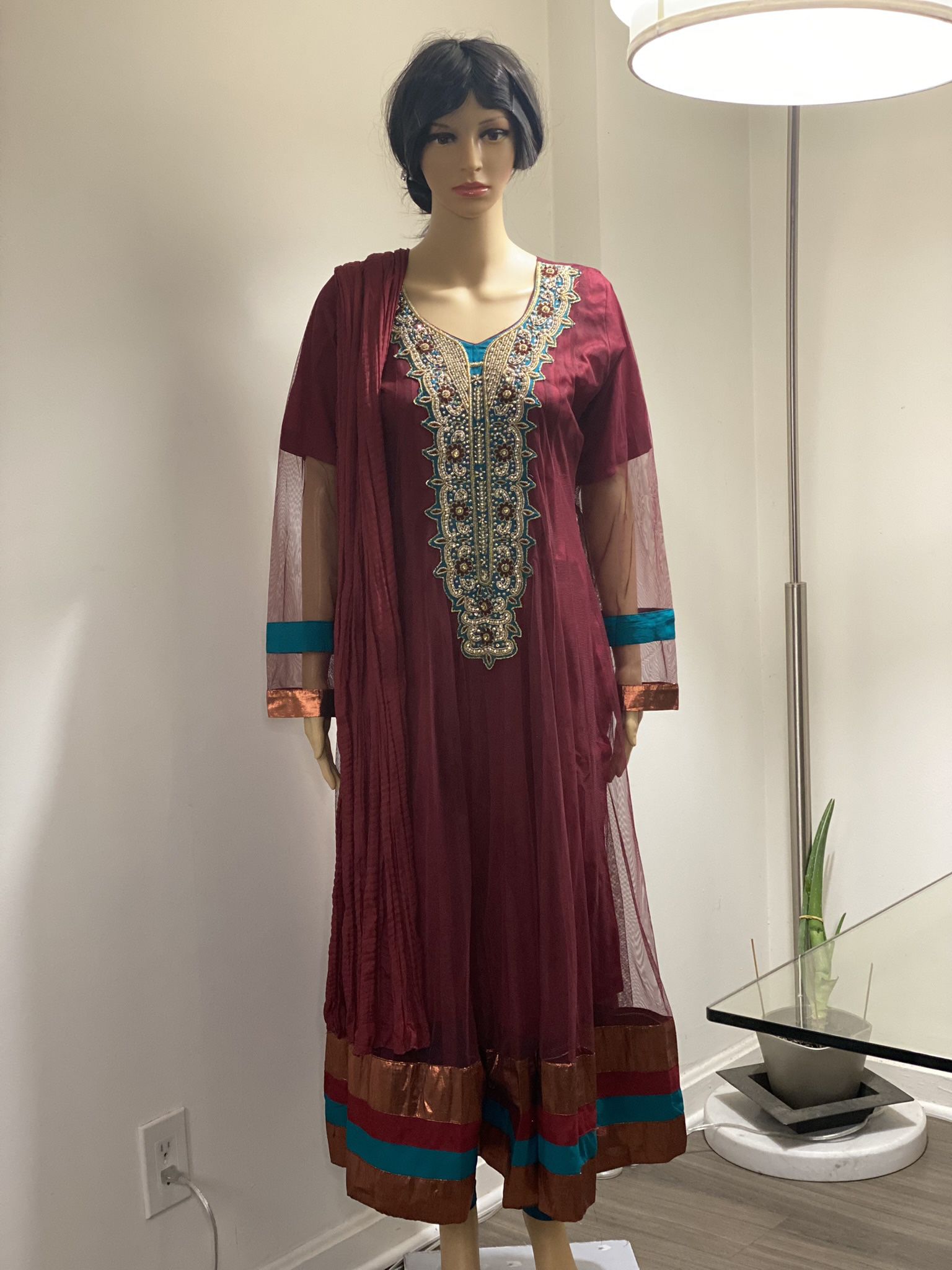 Pakistani Fancy Embroidered Maroon Maxi Long Dress Shalwar Kameez Party Wear