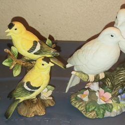 collection of Three vintage ceramic or porcelain bird figurines
