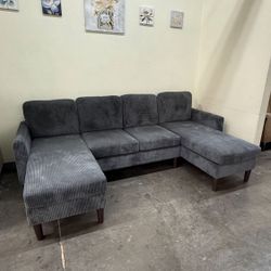 Brand new grey corduroy Sectional Sofa with two chaises