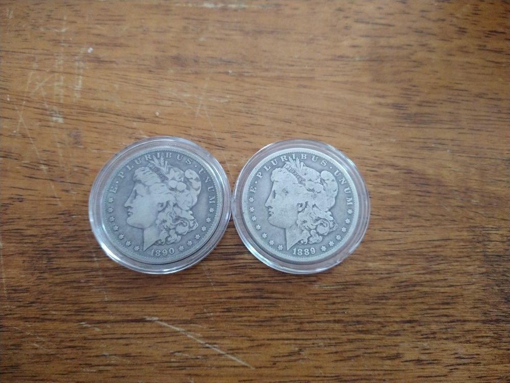 1889 And 1890 Morgan Silver Dollars $80