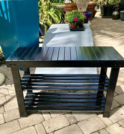 27” Bamboo Shoe Rack & Bench: 27.75”W x 11.25”D x 17”H