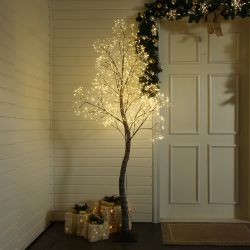 Pre-Lit with Faux Tree Trunk Birch Artificial Tree, 5.9ft ，HD2436