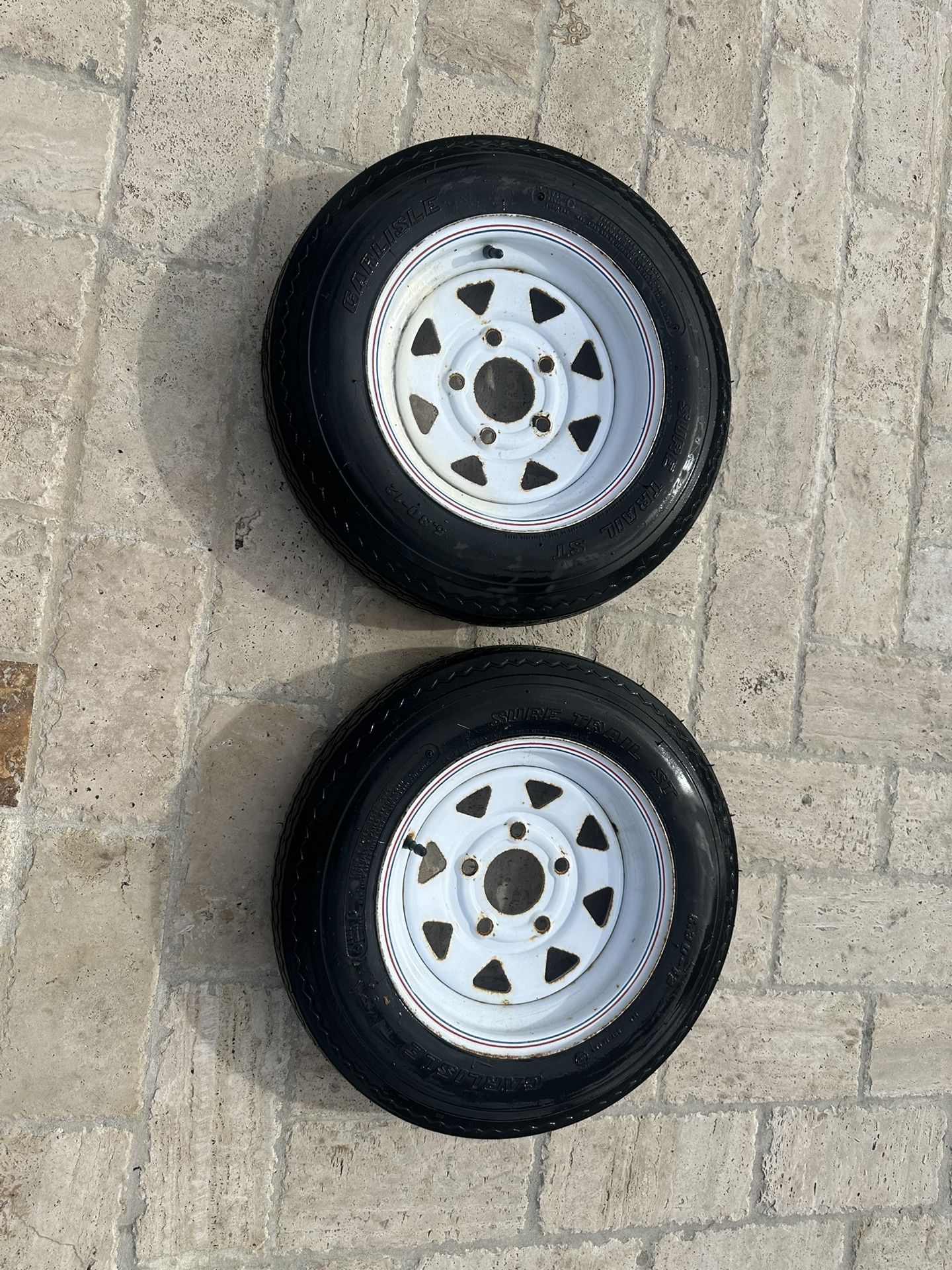 Pair of Trailer Wheels with Tires – 5 Lug – Good Condition
