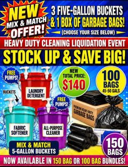 3 FIVE-GALLON BUCKETS MIX & MATCH & 1 BOX OF GARBAGE BAGS!