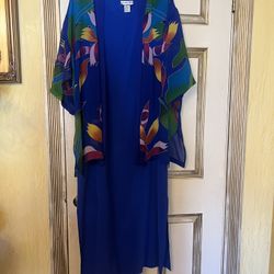 Simply Silk 100% Silk Royal Birds Of Paradise Silk Kimono Jacket  One Size /Dress Size M 