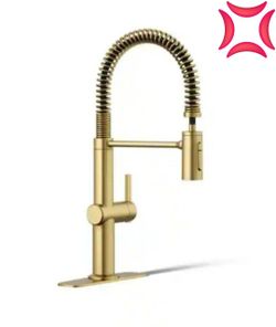 KOHLER Clarus Semi-Professional Single Handle Pull Down Sprayer Kitchen Faucet in Vibrant Brushed Moderne Brass