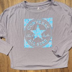 NWOT Girls Sz L (12-13 Yrs) Converse Lavender Long Sleeve Shirt w Blue & Lavender Cheetah Print Logo. In perfect condition w no flaws noted