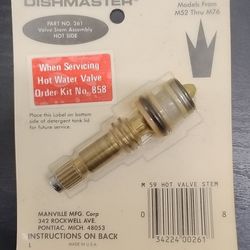 OEM DishMaster Valve stem assembly 261/HOT or 262/COLD fits M52 thru M76 -NEW