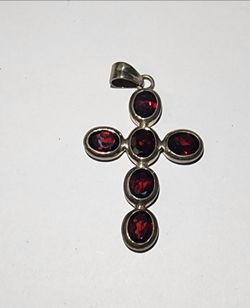 925 Sterling Silver Red Emerald Gemstone  Jewelry Cross
