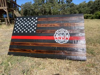 Wooden Flag Red Line