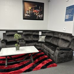 Gray Sofa Sectional 3x Recliners 