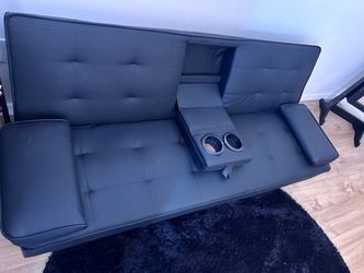 Black  Futon Sofa with Cup Holders