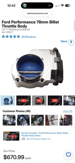 Ford Mustang Ecoboost 2015-2017 70mm Throttle Body