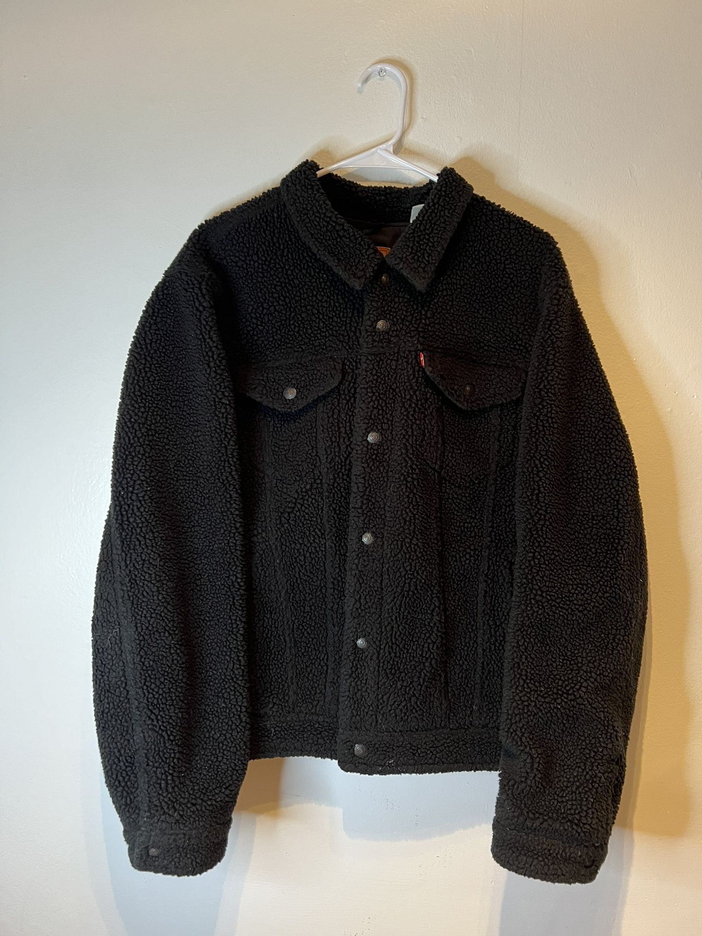 Levis Black Sherpa Trucker Jacket Women’s XL Fuzzy
