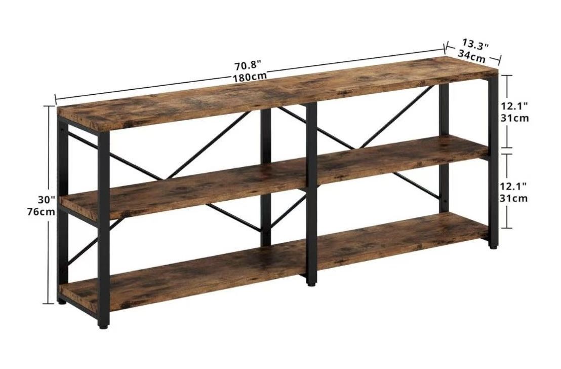😀 Rustic Entryway Console Table, Long Hallway Table 70.8 in 3-Tier, TV Stand Entertainment Center Media Stand for Living Room, Industrial Style