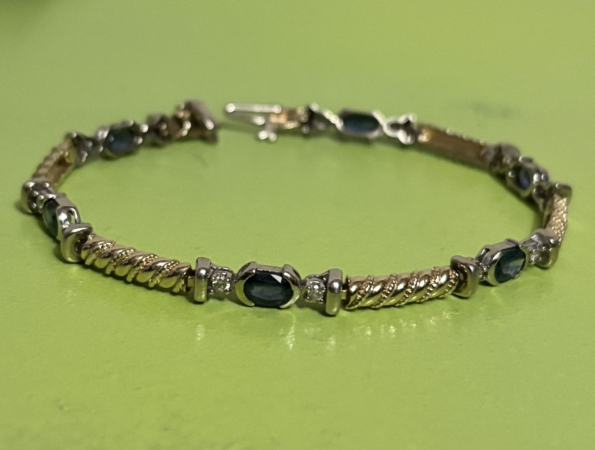 Gorgeous 14K Gold Natural Sapphire & Diamond Bracelet - 7.25 in (13.3g)