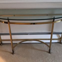 Console Table In Glass And Brass Finish