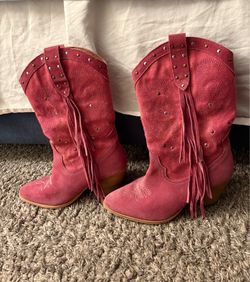 Pink cowboy boots genuine leather size 6
